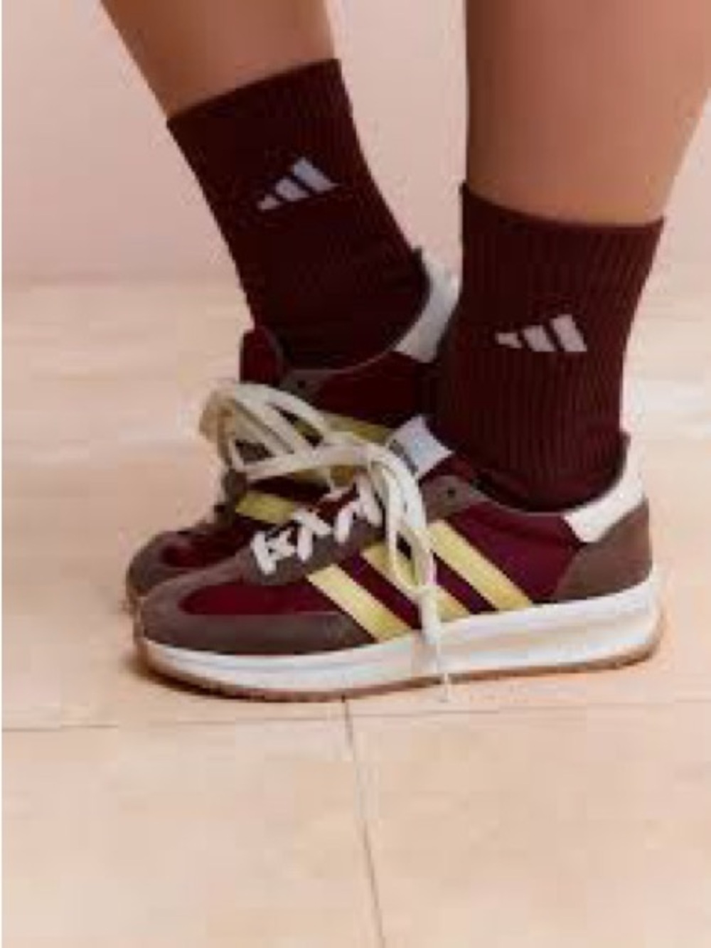 adidas Cloudfoam Sneakers in Burgundy, Taupe & Pale Yellow - Picture 5 of 8
